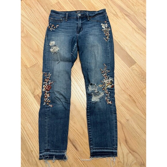 Abercrombie Fitch Harper Low Rise Ankle Jeans Womens Size 26 Skinny Embroidered - Picture 1 of 5
